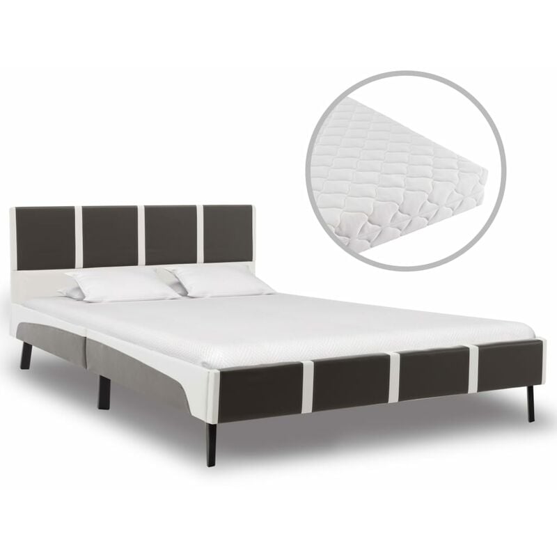 Vidaxl - Bett mit Matratze Kunstleder Grau Weiß 140x200cm