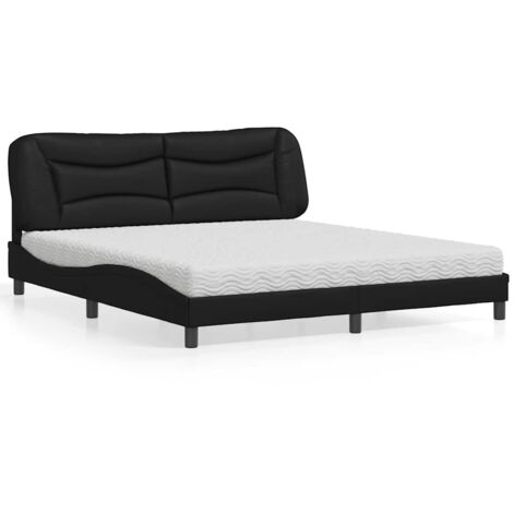 vidaXL Bett mit Matratze Schwarz 180x200 cm Kunstleder