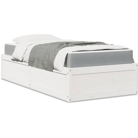 vidaXL Bett mit Matratze Weiß 90x200 cm Massivholz Kiefer