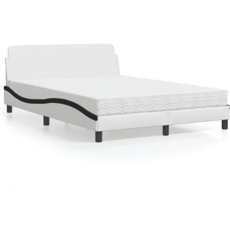 vidaXL Bett mit Matratze Weiß und Schwarz 140x200 cm Kunstleder