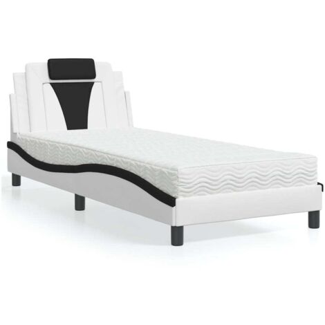 vidaXL Bett mit Matratze weiß und schwarz 90x190 cm Kunstleder