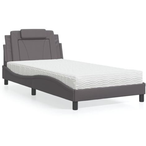 vidaXL Bett mit Mattresse grau 100x200 cm Kunstleder