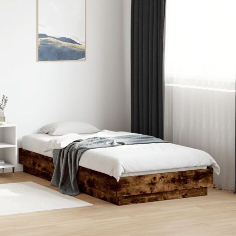 vidaXL Bettgestell Eiche Rauch 75x190 cm Holzwerkstoff