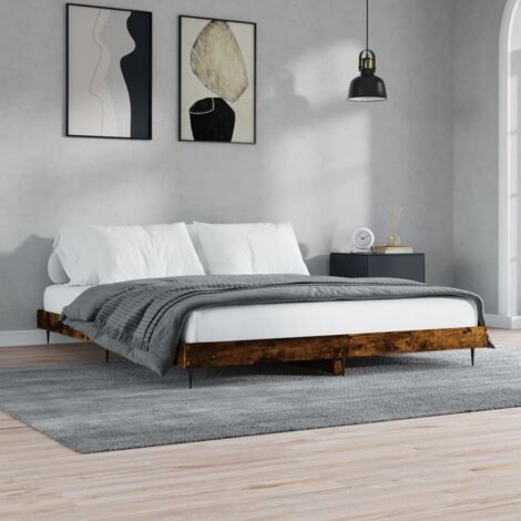vidaXL Bettgestell Eiche Raucht 120x200 cm aus Spanplatten