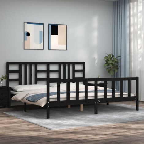 vidaXL Bettgestell mit Kopfteil Schwarz 200x200 cm Massivholz