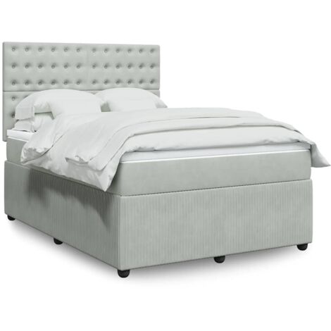vidaXL Bettgestell mit Lattenrost und Matratze Grau 140x190cm Velours