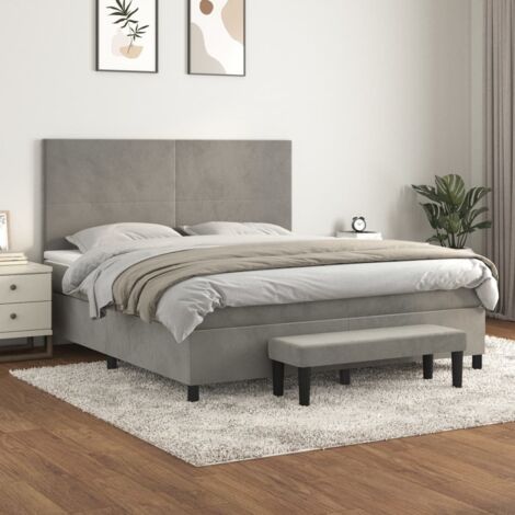 vidaXL Bettgestell mit Lattenrost und Matratze Grau 160x200cm Velours