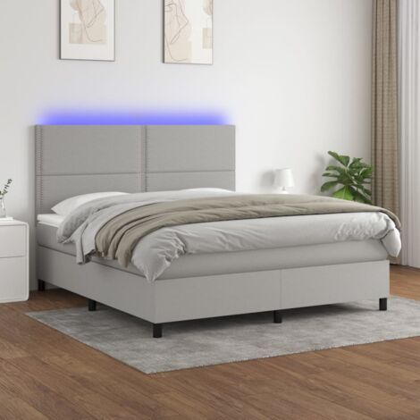vidaXL Bettgestell mit Lattenrost und Matratze und LED Hellgrau 180x200 cm
