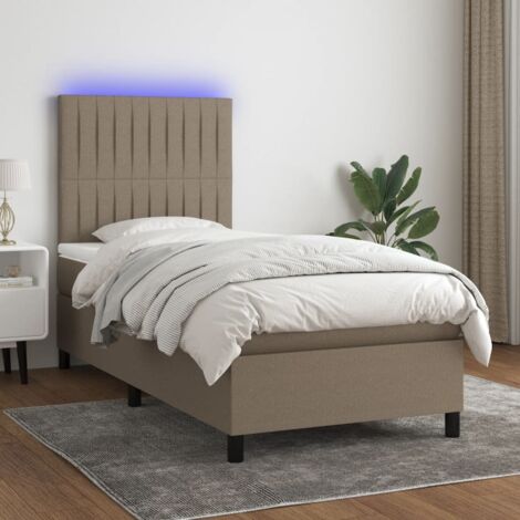 vidaXL Bettgestell mit Lattenrost und Matratze und LED taupe 90x190 cm Stoff