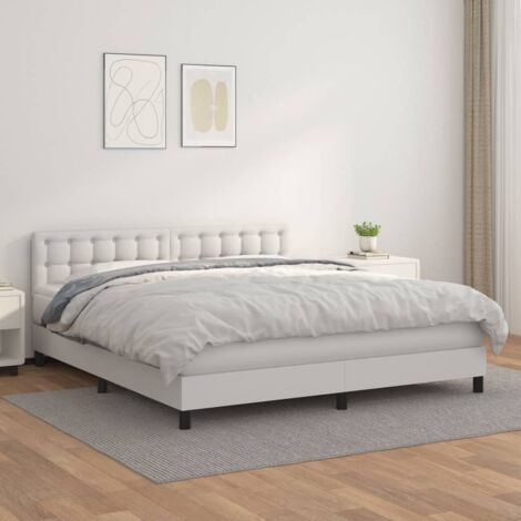 vidaXL Bettgestell mit Lattenrost und Matratze Weiß 160x200cm Kunstleder