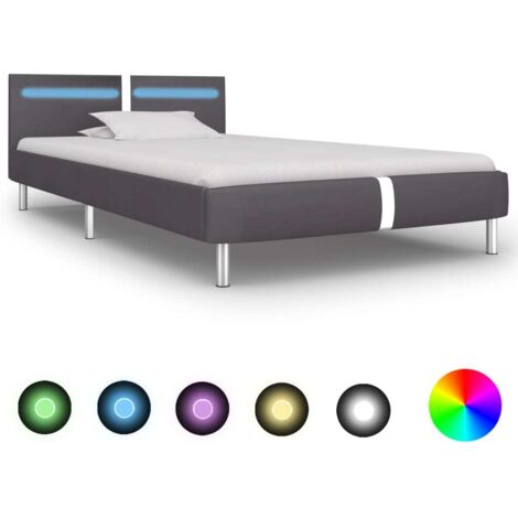 vidaXL Bettgestell mit LED grau Kunstleder 90x200 cm