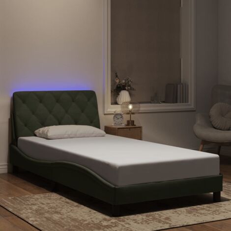vidaXL Bettgestell mit LED-Lichtern hellgrau 100x200 cm Samt