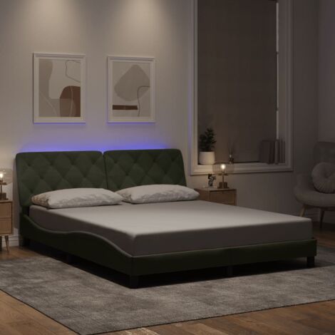 vidaXL Bettgestell mit LED-Lichtern Hellgrau 160x200 cm Samt