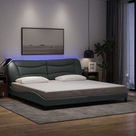 vidaXL Bettgestell mit LED-Lichtern hellgrau 200x200 cm Stoff