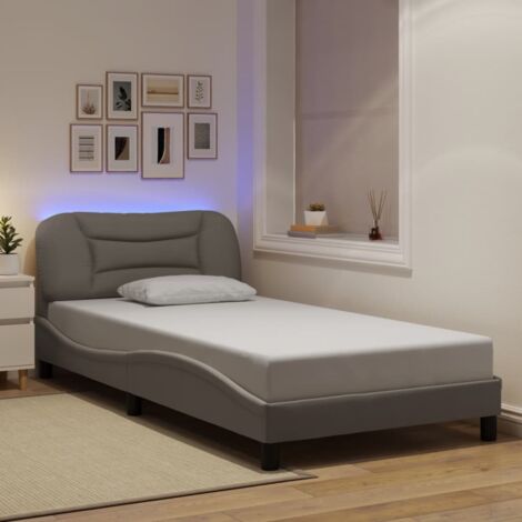 vidaXL Bettgestell mit LED-Lichtern taupe 100x200 cm Stoff