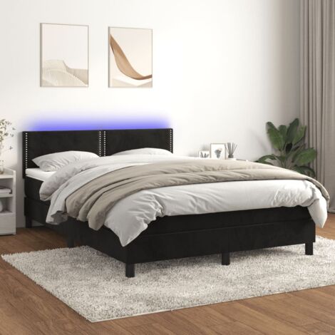 vidaXL Bettgestell mit Matratze und LED Schwarz 140x200 cm