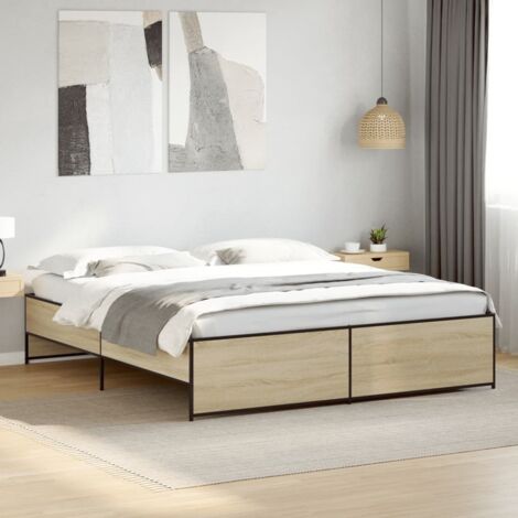 vidaXL Bettgestell Sonoma Eiche 200x200 cm aus Holzwerkstoff und Metall