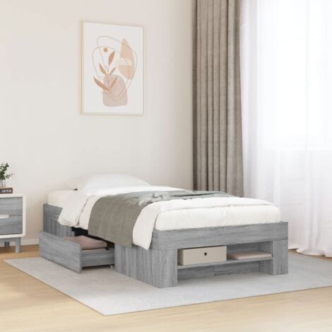 vidaXL Bettgestell Sonoma Grau 100x200 cm Spanplatte