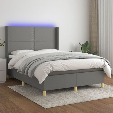 vidaXL Bettkasten mit Matratze LED Dunkelgrau 140x200 cm Stoff
