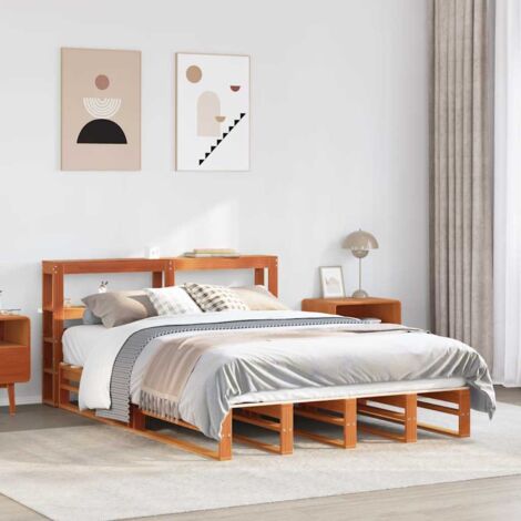 vidaXL Bettrahmen ohne Matratze, braun gewachst 150x200cm, massiv Kiefernholz