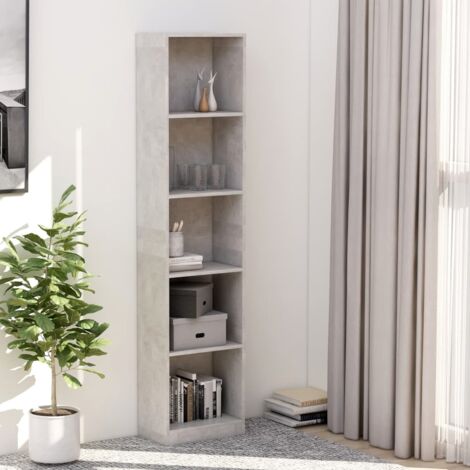 Vidaxl – Bibliothèque 5 niveaux gris béton 40x24x175cm – Bois d'ingénierie – 5 compartiments pour rangement optimal – Assemblage requis