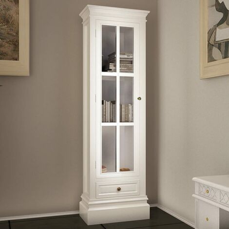 Vidaxl – Meuble de bibliothèque 3 étagères en MDF blanc – Dimensions 38x25,5x138 cm – Porte en verre pour rangement esthétique