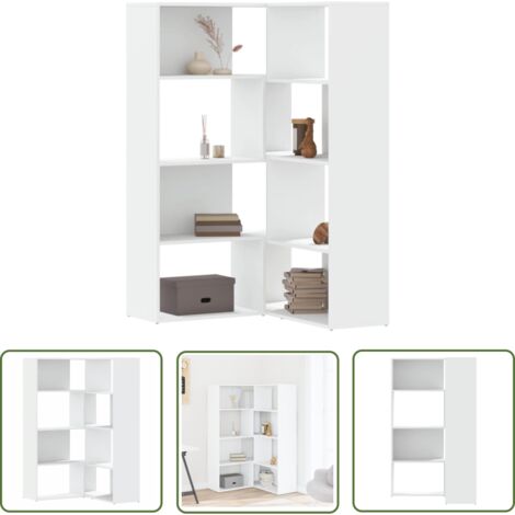 vidaXL Bibliothèque d'angle à 4 niveaux blanc bois d'ingénierie