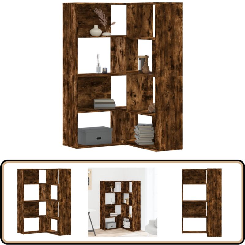 Vidaxl - Bibliothèque d'angle à 4 niveaux chêne fumé bois d'ingénierie