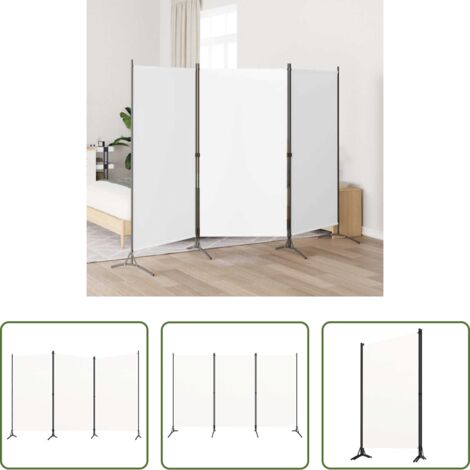 vidaXL Biombo de 3 paneles -  Biombo divisor de 3 paneles tela blanco 260x180 cm