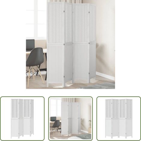 vidaXL Biombo de bambú -  Biombo separador de 4 paneles madera maciza Paulownia blanco