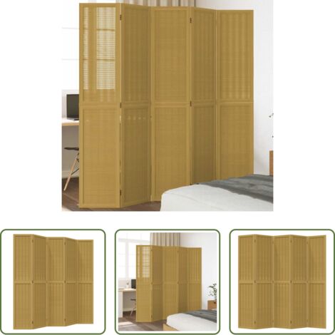 vidaXL Biombo de bambú -  Biombo separador de 5 paneles madera maciza paulownia marrón