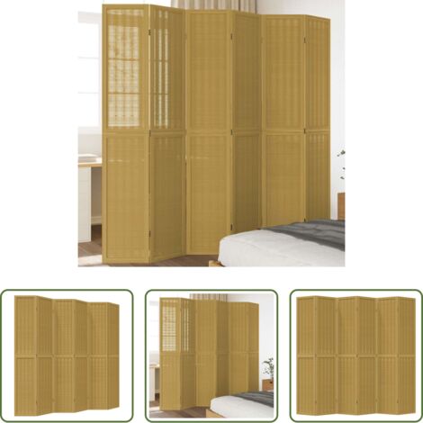 vidaXL Biombo de bambú -  Biombo separador de 6 paneles madera maciza paulownia marrón