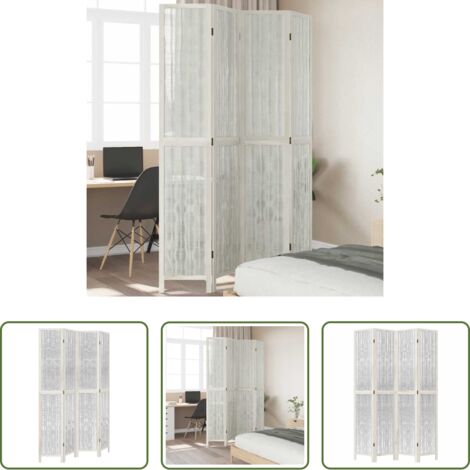 vidaXL Biombo de madera -  Biombo separador de 4 paneles madera maciza Paulownia blanco