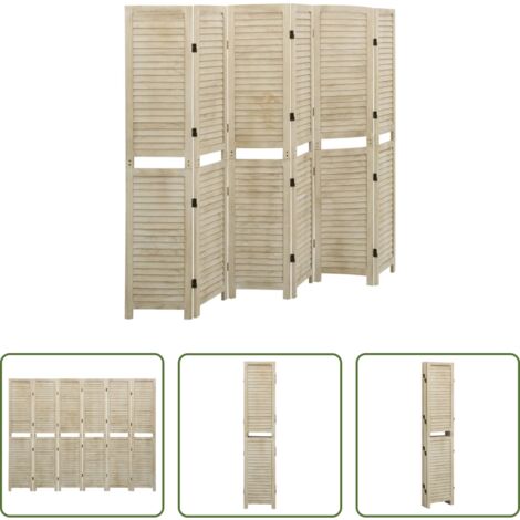 vidaXL Biombo de paulownia -  Biombo de 6 paneles de madera maciza de paulownia 210x165 cm