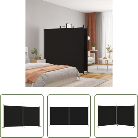 vidaXL Biombo de tela -  Biombo divisor de 2 paneles de tela negro 348x180 cm