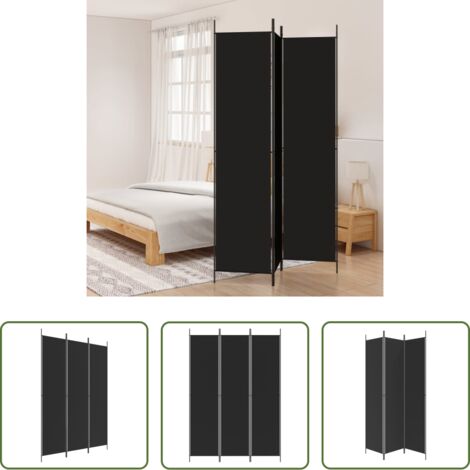 vidaXL Biombo de tela -  Biombo divisor de 3 paneles de tela negro 150x220 cm