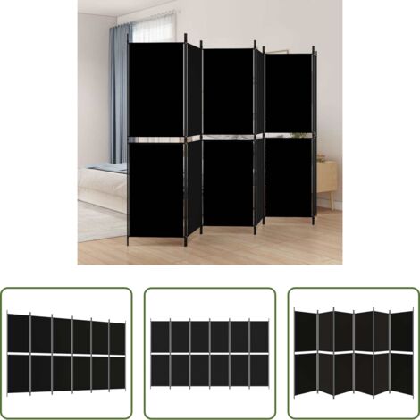 vidaXL Biombo de tela -  Biombo divisor de 6 paneles de tela negro 300x180 cm