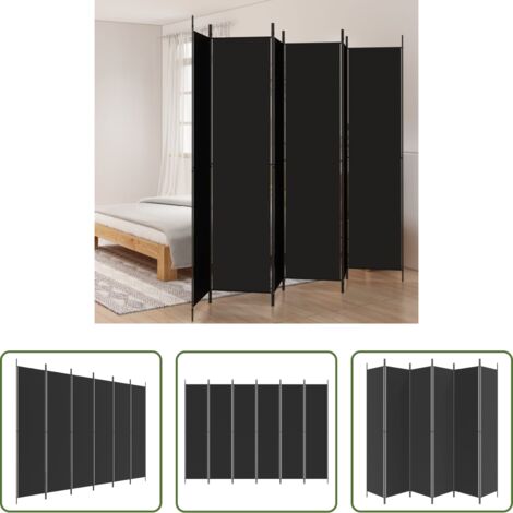 vidaXL Biombo de tela -  Biombo divisor de 6 paneles de tela negro 300x220 cm