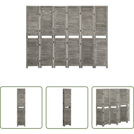 vidaXL Biombo decorativo -  Biombo de 6 paneles de madera maciza gris 214x166 cm