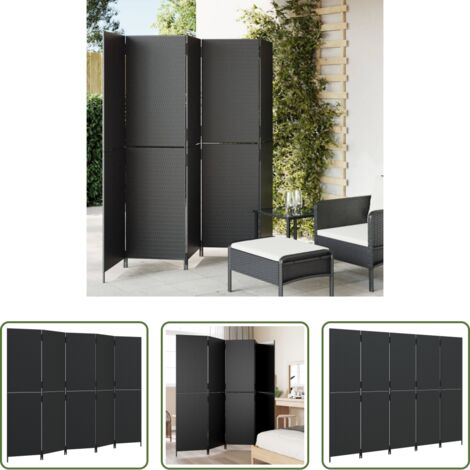 vidaXL Biombo negro -  Biombo de 5 paneles ratán sintético negro