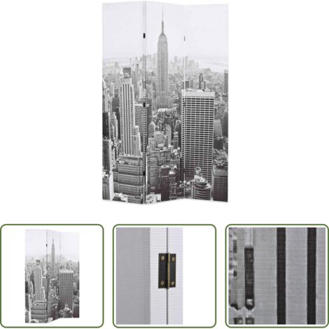 vidaXL Biombo plegable -  Biombo divisor plegable 120x170 cm Nueva York blanco y negro