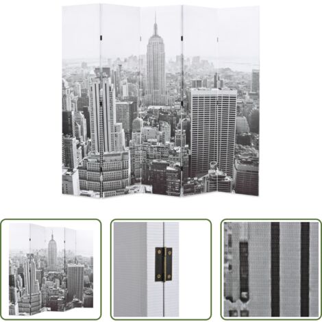 vidaXL Biombo plegable -  Biombo divisor plegable 200x170 cm Nueva York blanco y negro