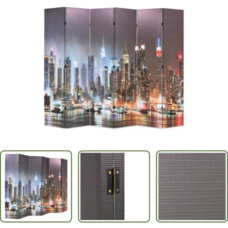 vidaXL Biombo plegable -  Biombo divisor plegable 228x170 cm Nueva York de noche