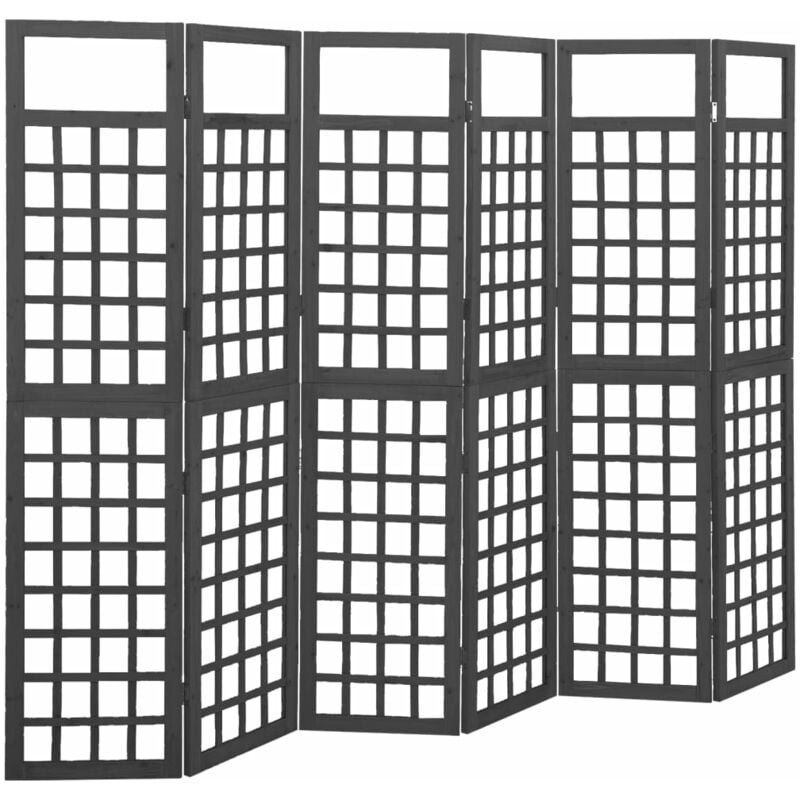 

vidaXL Biombo/Enrejado de 6 paneles madera de abeto negro 242,5x180 cm - Negro