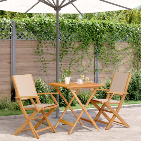 vidaXL Bistroset 3-teilig beige aus Textil und massivem Holz