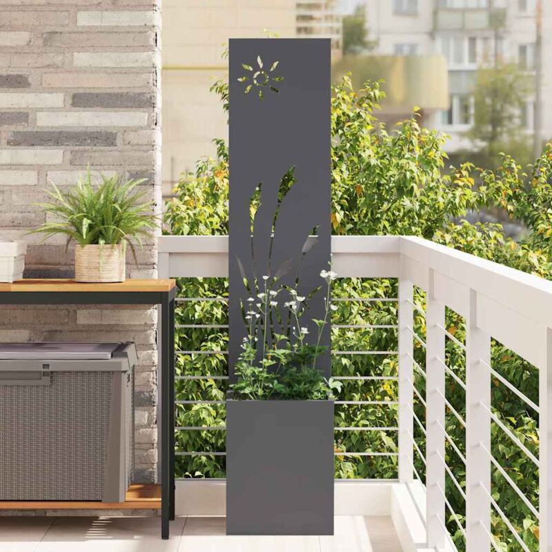 Garden Planter With Decorative Panel Anthracite 32 X 140 Cm Vidaxl