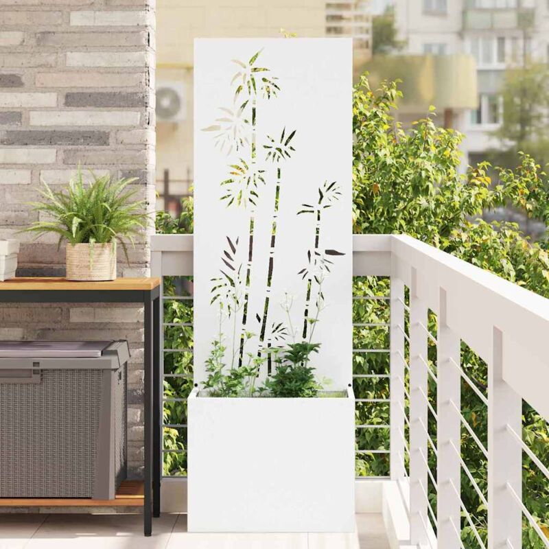 Garden Planter With Decorative Panel White 50 X 140 Cm Vidaxl