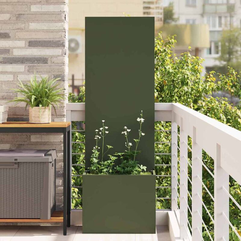 Garden Planter With Decorative Panel Olive Green 50 X 140 Cm Vidaxl