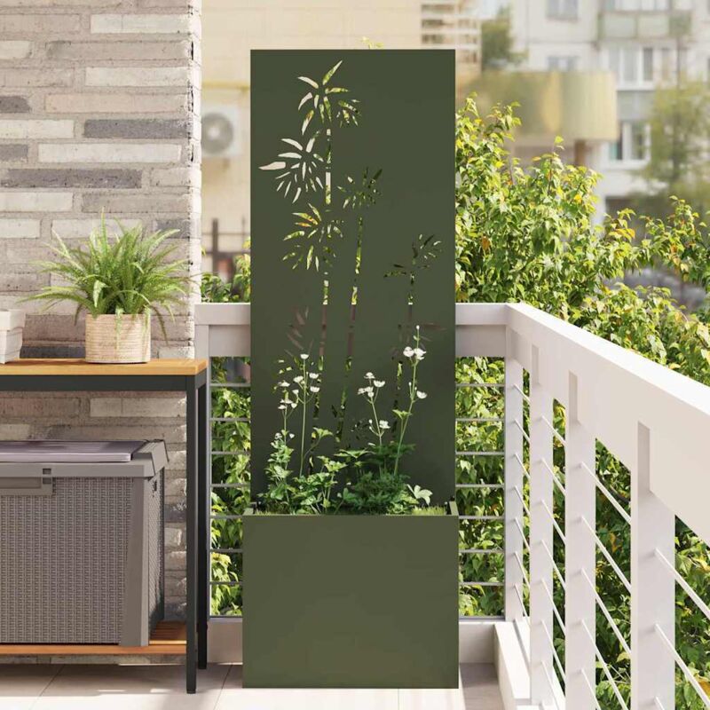 Garden Planter With Decorative Panel Olive Green 50 X 140 Cm Vidaxl
