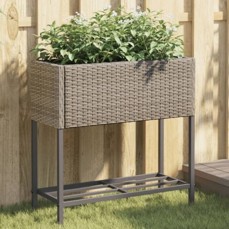 vidaXL Blumenkasten mit Regal grau Rattan